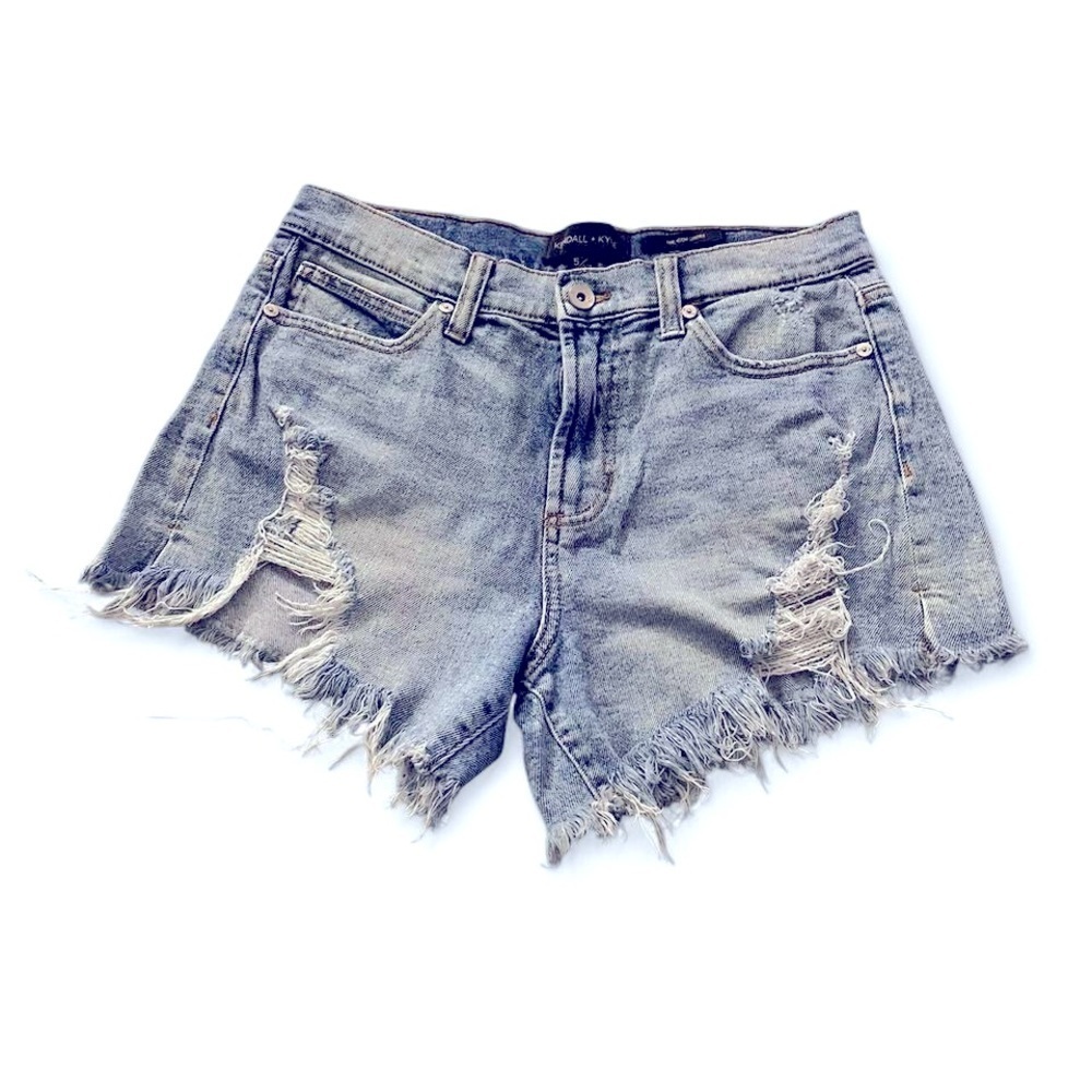 Kendall & Kylie Blue Jean Shorts Distressed Raw Hem